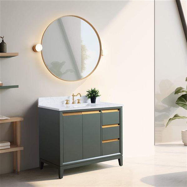 Vanity Art 42 W x 22 D x 34-in H Green Single Sink Bathroom Vanity w/ White Engineered Marble Top