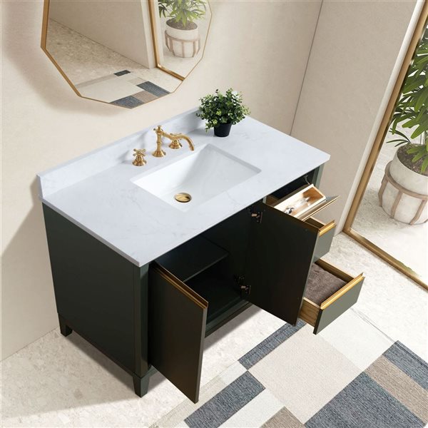 Vanity Art 42 W x 22 D x 34-in H Green Single Sink Bathroom Vanity w/ White Engineered Marble Top