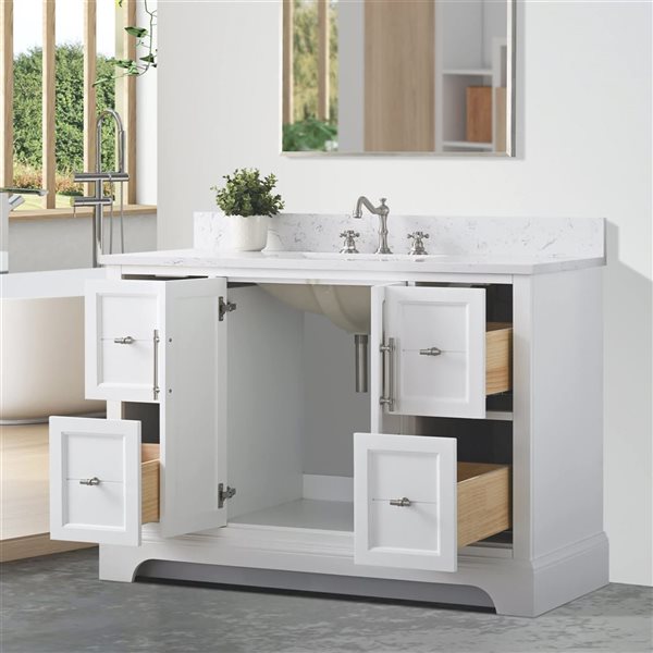 Vanity Art 48 W x 22 D x 34-in H White Single Sink Bathroom Vanity
