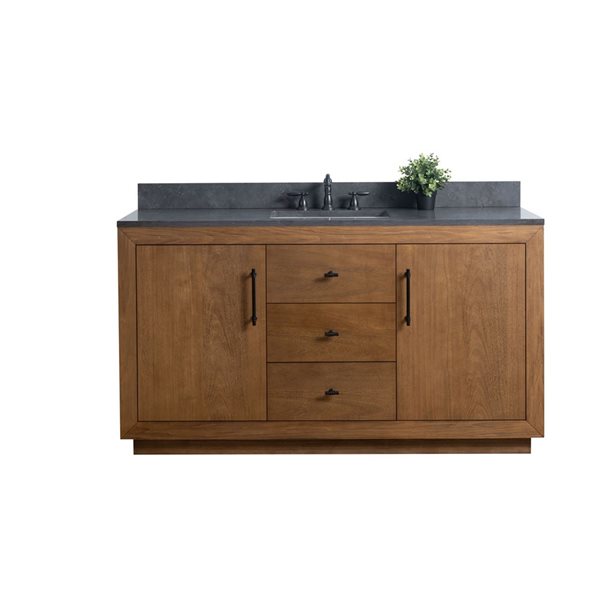 60 W X 22 D X 34-In H Single Sink Bathroom Vanity W/ Black Limestone Top, Black/Lime