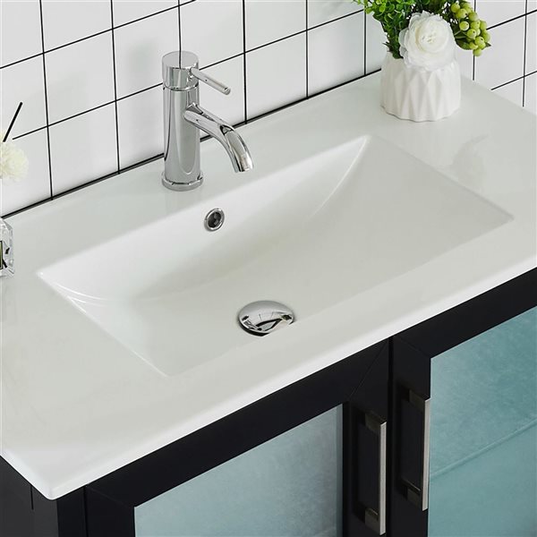 Vanity Art 36 W x 18 D x 36-in H Black Single Sink Bathroom Vanity w/ White Ceramic Top and Mirror
