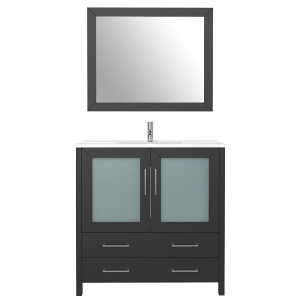 36 W X 18 D X 36-In H Black Single Sink Bathroom Vanity W/ White Ceramic Top And Mirror, White/Black