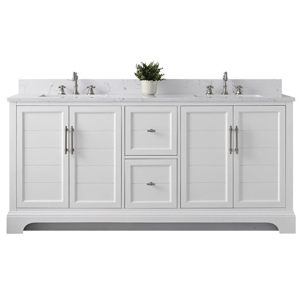 72 W X 22 D X 34-In H White Double Sink Bathroom Vanity W/ White Engineered Marble, White/Red