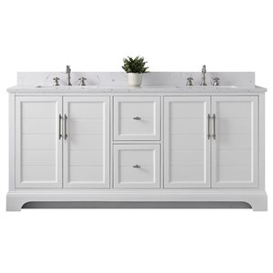 Vanity Art 72 W x 22 D x 34-in H White Double Sink Bathroom Vanity w/ White Engineered Marble