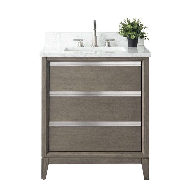Vanity Art 30-in W Single Sink Bathroom Vanity w/ Engineered Marble Top - Dark Grey