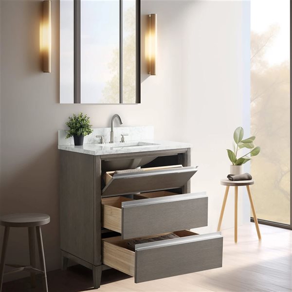 Vanity Art 30-in W Single Sink Bathroom Vanity w/ Engineered Marble Top - Dark Grey