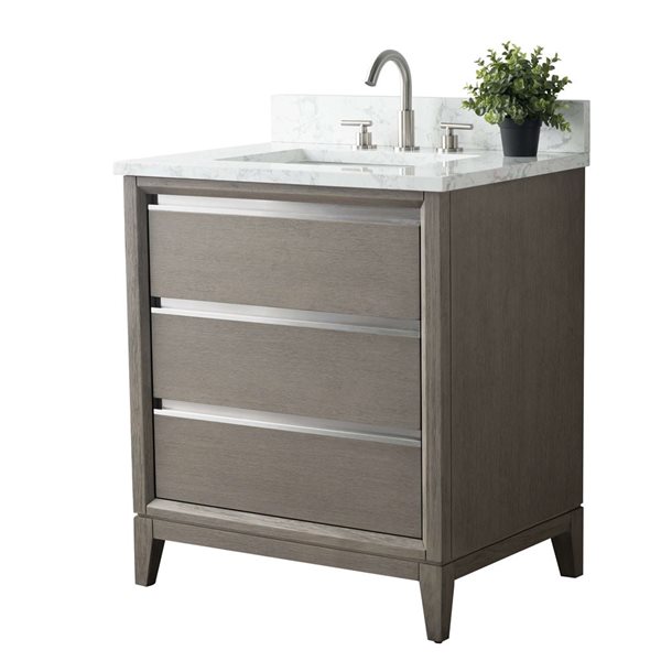 Vanity Art 30-in W Single Sink Bathroom Vanity w/ Engineered Marble Top - Dark Grey