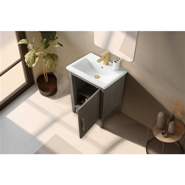 Vanity Art 20-in W Single Sink Bathroom Vanity w/Ceramic Top and Brushed Gold Handle - Dark Grey