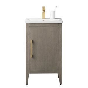 Meuble-lavabo simple Vanity Art 20 l. avec lavabo/dessus en céramique et poignée or brossé, gris foncé