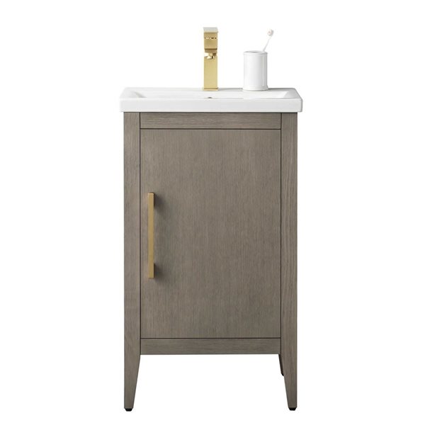 Vanity Art 20-in W Single Sink Bathroom Vanity w/Ceramic Top and Brushed Gold Handle - Dark Grey