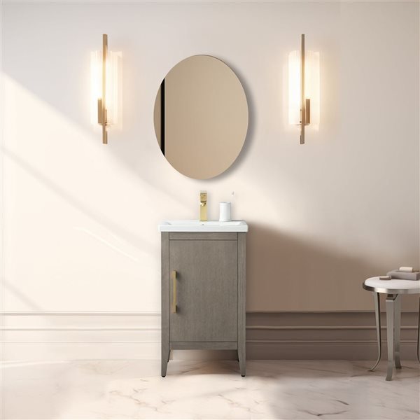 Vanity Art 20-in W Single Sink Bathroom Vanity w/Ceramic Top and Brushed Gold Handle - Dark Grey