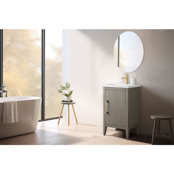 Vanity Art 20-in W Single Sink Bathroom Vanity w/Ceramic Top and Brushed Gold Handle - Dark Grey