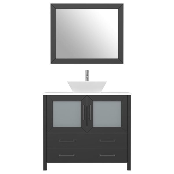 Vanity Art 36-in W Single Bathroom Vanity w/ Vessel Sink/ Engineered Marble Top and Mirror ...