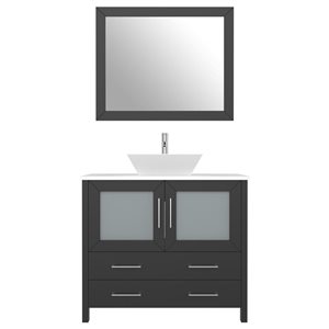 Vanity Art 36-in W Single Bathroom Vanity w/ Vessel Sink/ Engineered Marble Top and Mirror - Black
