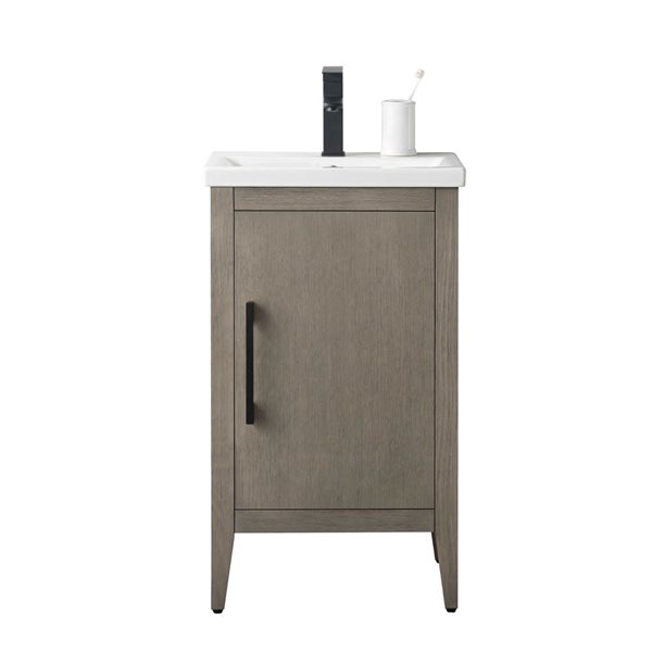 20 W X 16 D X 34-In H Single Bathroom Vanity W/ Sink/ceramic Top And Matte Black Handle - Dark Grey, Black/Grey