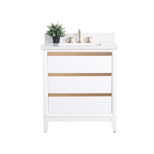 Vanity Art 30-in W Single Sink Bathroom Vanity w/ Engineered Marble Top - White