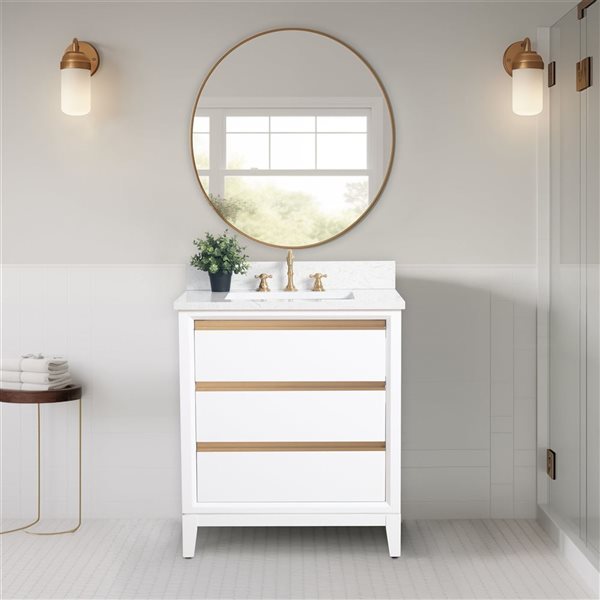 Vanity Art 30-in W Single Sink Bathroom Vanity w/ Engineered Marble Top - White