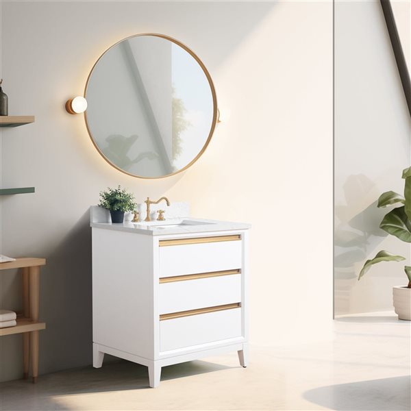 Vanity Art 30-in W Single Sink Bathroom Vanity w/ Engineered Marble Top - White