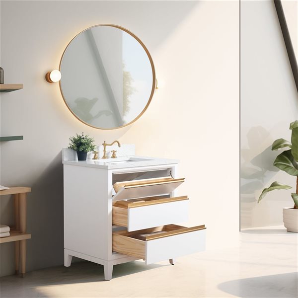 Vanity Art 30-in W Single Sink Bathroom Vanity w/ Engineered Marble Top - White