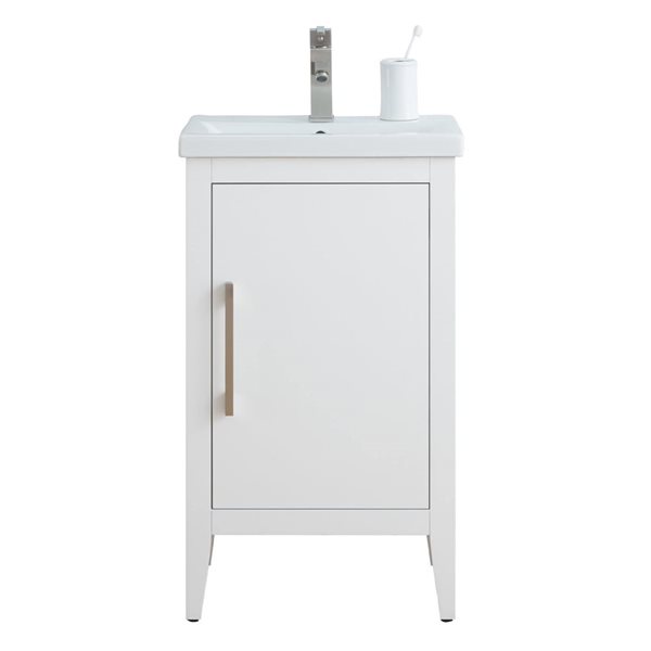 20-In W Single Sink Bathroom Vanity W/ Ceramic Top And Brushed Nickel Handle - White, Nickel/Ceramic