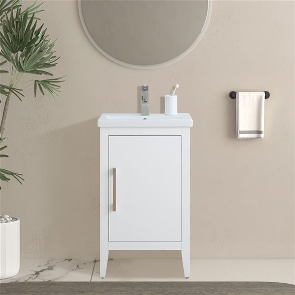 Vanity Art 20-in W Single Sink Bathroom Vanity w/ Ceramic Top and Brushed Nickel Handle - White