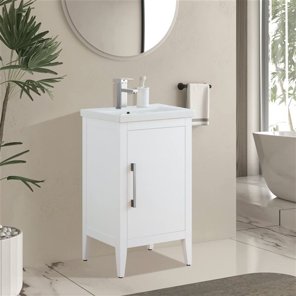 Vanity Art 20-in W Single Sink Bathroom Vanity w/ Ceramic Top and Brushed Nickel Handle - White