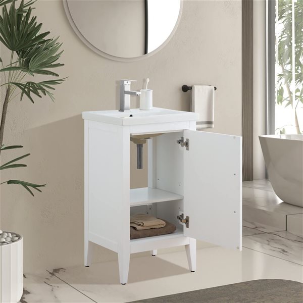 Vanity Art 20-in W Single Sink Bathroom Vanity w/ Ceramic Top and Brushed Nickel Handle - White
