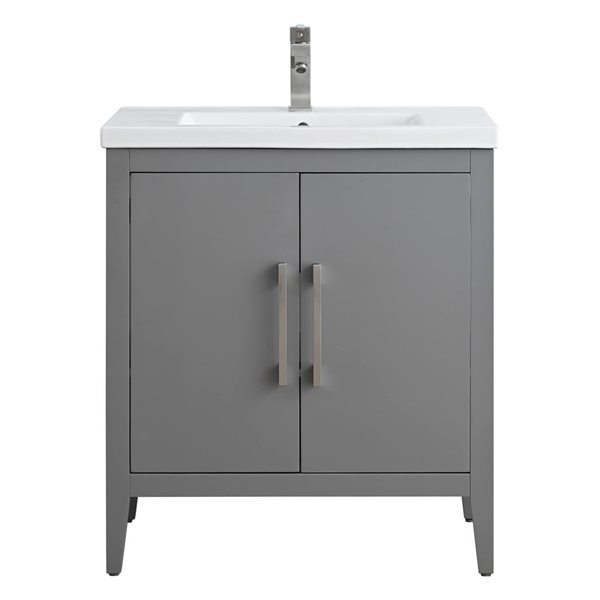 Vanity Art 30-in W Single Sink Bathroom Vanity w/ Ceramic Top and Brushed Nickel Handle - Grey