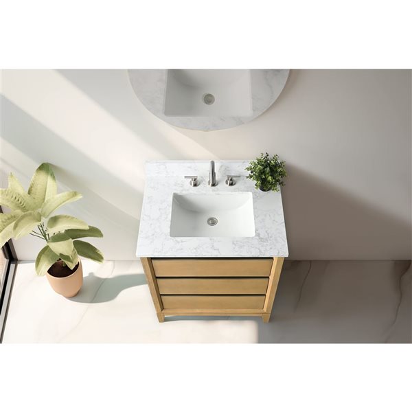 Vanity Art 30-in W Single Sink Bathroom Vanity w/ Engineered Marble Top - Natural Oak