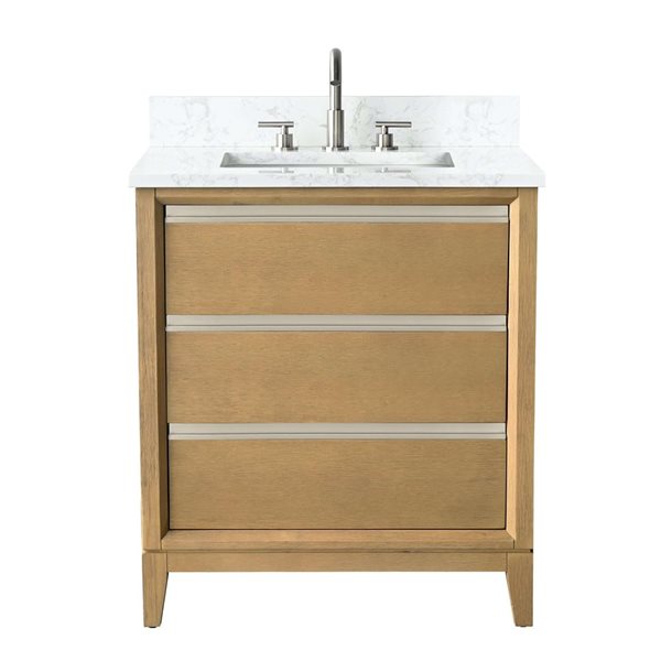 Vanity Art 30-in W Single Sink Bathroom Vanity w/ Engineered Marble Top - Natural Oak