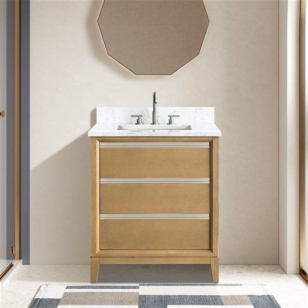 Vanity Art 30-in W Single Sink Bathroom Vanity w/ Engineered Marble Top - Natural Oak