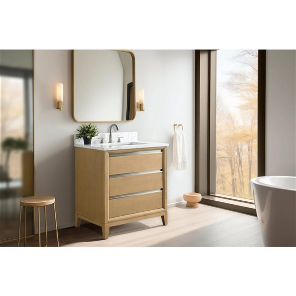 Vanity Art 30-in W Single Sink Bathroom Vanity w/ Engineered Marble Top - Natural Oak