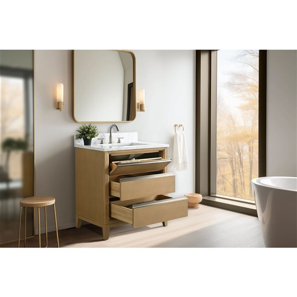 Vanity Art 30-in W Single Sink Bathroom Vanity w/ Engineered Marble Top - Natural Oak