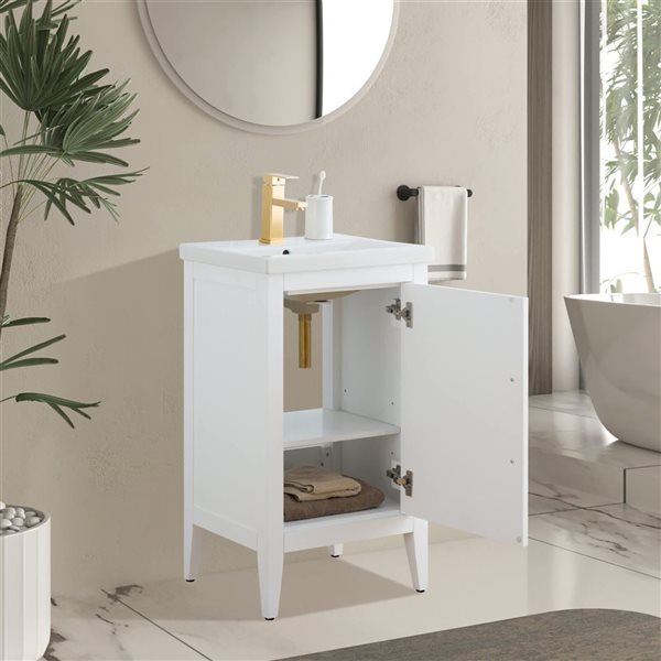 Vanity Art 20-in W Single Sink Bathroom Vanity w/ Ceramic Top and Brushed Gold Handle - White