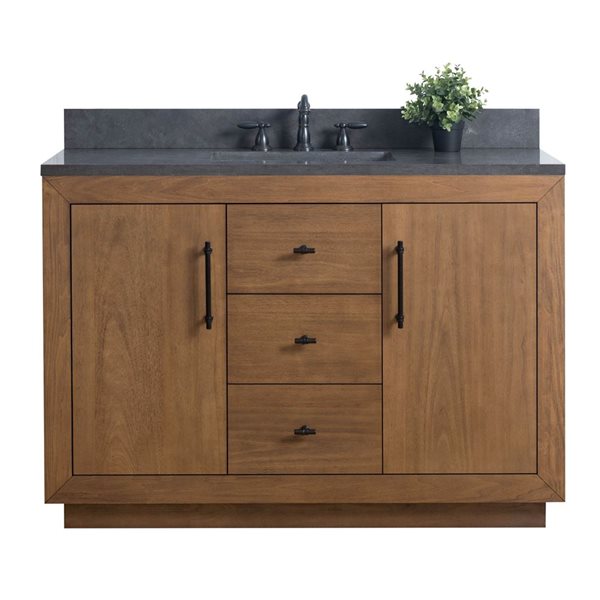 48 W X 22 D X 34-In H Single Bathroom Vanity With Sink And Black Limestone Top - Tan, Black/Tan/Lime