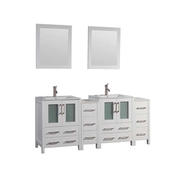 Vanity Art 72 W x 18 D x 36-in H Double Bathroom Vanity w/ Sinks/ Ceramic Top and Mirrors - White