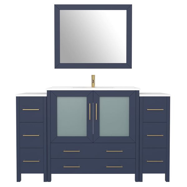 Vanity Art 60 W x 18 D x 36-in H Single Bathroom Vanity w/ Sink/ Ceramic Top and Mirror - Blue