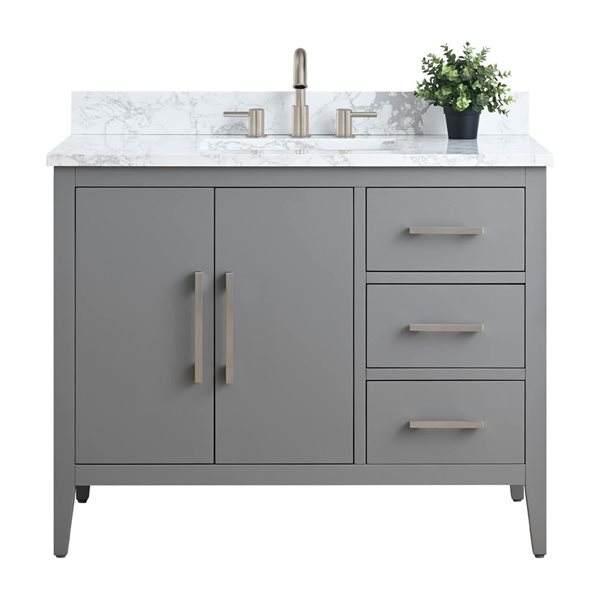 42-In W Single Sink Bathroom Vanity W/ Engineered Marble Top And Brushed Nickel Handle - Grey, Grey/Red, Marble/Nickel