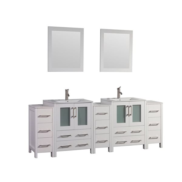 Vanity Art 84 W x 18 D x 36-in H Double Bathroom Vanity w/ Sinks/ Ceramic Top and Mirrors - White