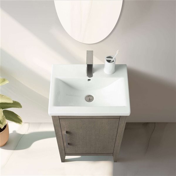 Vanity Art 20-in W Single Sink Bathroom Vanity w/ Ceramic Top and Brushed Nickel Handle -Dark Grey