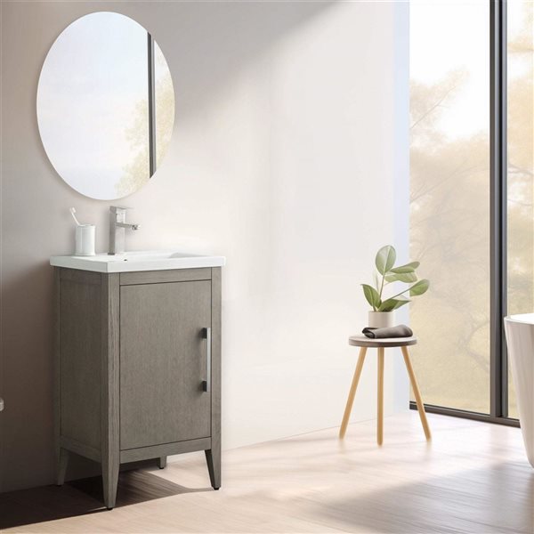 Vanity Art 20-in W Single Sink Bathroom Vanity w/ Ceramic Top and Brushed Nickel Handle -Dark Grey