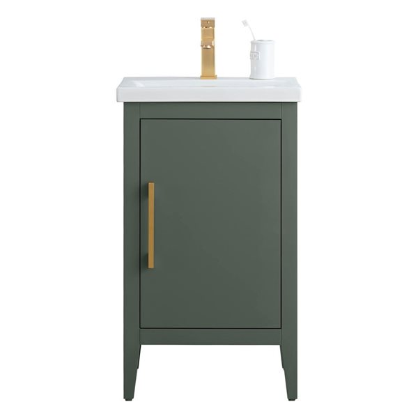 20 W X 16 D X 34-In H Single Bathroom Vanity W/ Sink/ceramic Top And Brushed Gold Handle - Vintage Green, Green/Gold