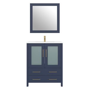 Vanity Art 30 W x 18 D x 36-in H Single Bathroom Vanity w/ Sink/ Ceramic Top and Mirror - Blue