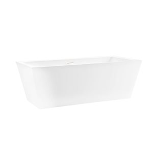 Vanity Art Tarbes 67 x 30-in Acrylic Flat Bottom Rectangular Soaking Freestanding Bathtub - White/Integrated Overflow
