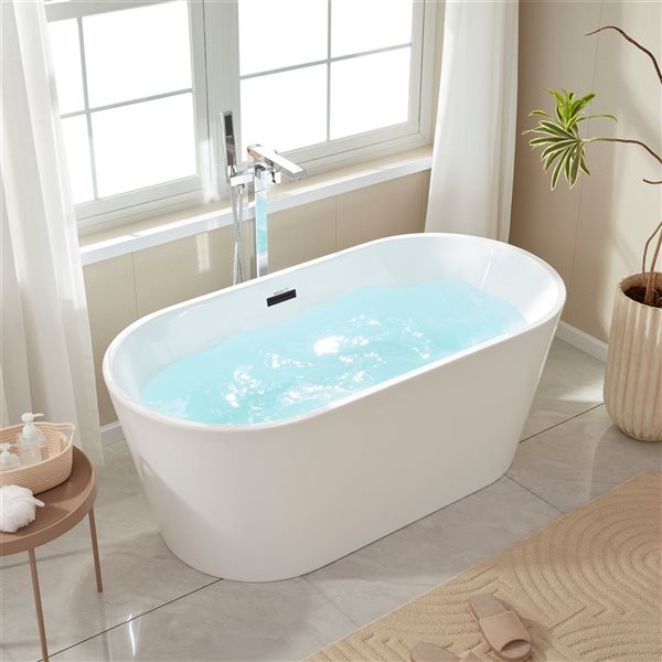 Vanity Art Bordeaux 59 x 30-in Acrylic Flat Bottom Oval Soaking Freestanding Bathtub - White/Matte Black