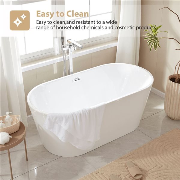 Vanity Art Bordeaux 59 x 30-in Acrylic Flat Bottom Oval Soaking Freestanding Bathtub - White/Matte Black