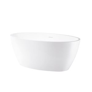 Vanity Art Calais 55 x 32-in Acrylic Flat Bottom Freestanding Bathtub with Centre Drain - White/Integrated Overflow