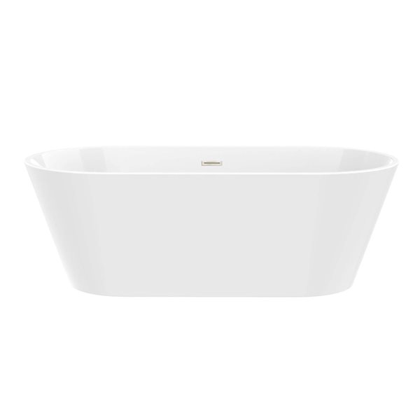Domme 59 X 30-In Acrylic Flat Bottom Freestanding Non-Slip Soaking Bathtub - White/brushed Nickel, White/Tan