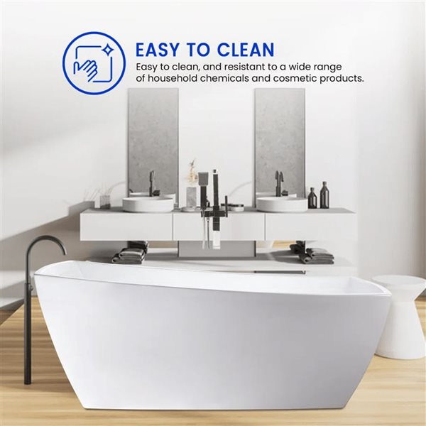 Vanity Art Sorgue 67 x 31-in Acrylic Flat Bottom Oval Soaking Freestanding Bathtub - White/Matte Black