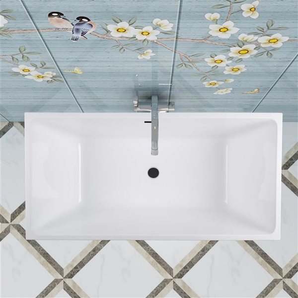 Vanity Art Montpellier 59 x 30-in Acrylic Flat Bottom Rectangular Soaking Freestanding Bathtub - White/Matte Black